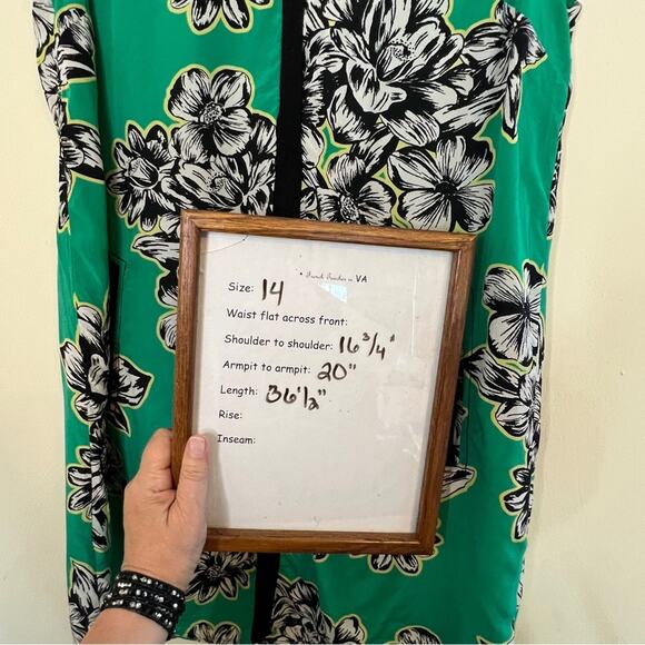 Maeve Ayame Green Black Floral Zip Front Dress Pockets Silk Corpcore Sz 14 - Picture 8 of 9